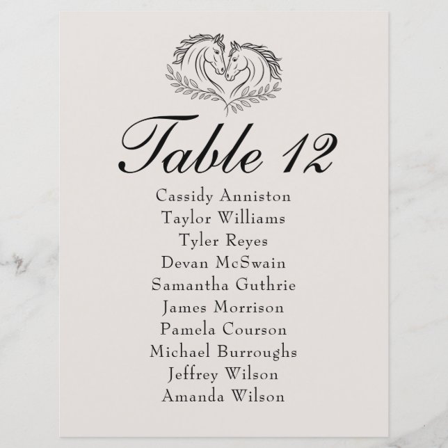 Plan de table de mariage Western Country Cheval Ru (Devant)