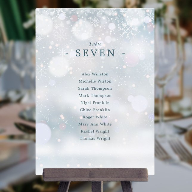 Plan de table de Noël Paysage d'Hiver Numéro de Ta (Winter Wonderland Snow Seating Plan Table Number)