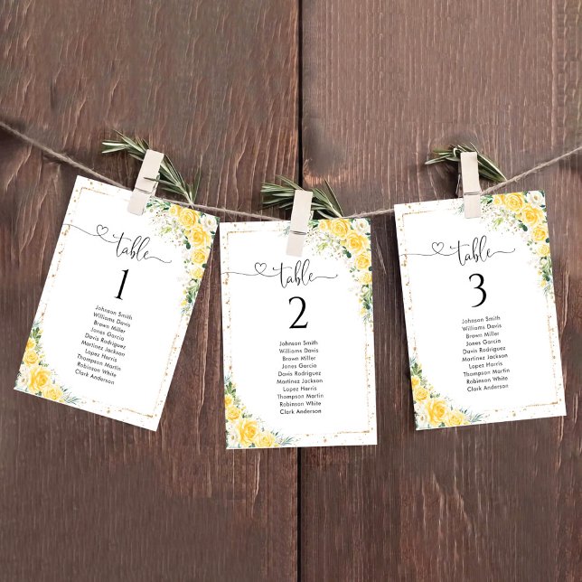 Plan de table élégant avec fleurs jaunes et numéro (Créateur téléchargé)