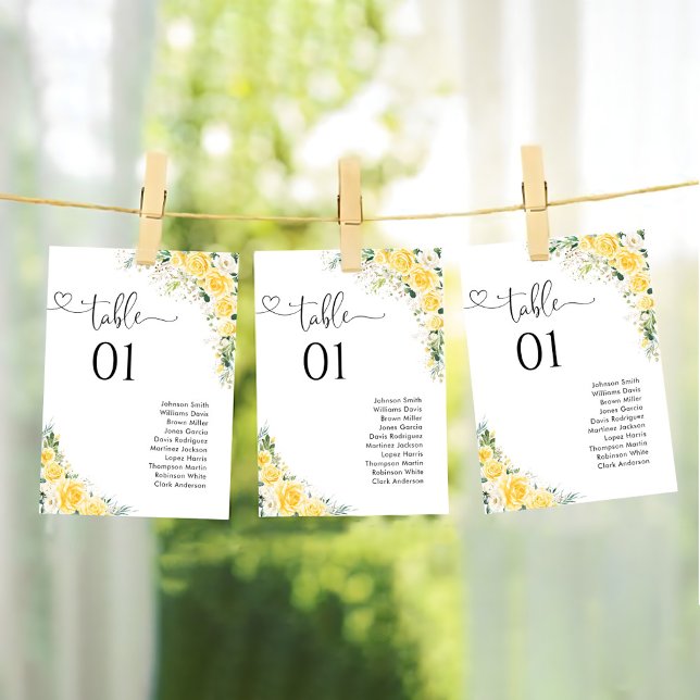 Plan de table élégant avec fleurs jaunes et numéro (Créateur téléchargé)