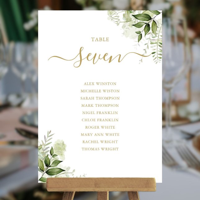 Plan de table floral verdure or numéro de table (Greenery Floral Gold Seating Plan Table Number)