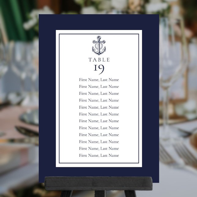 Plan de table numéro de table bleu marine nautique (Navy Blue Nautical Seating Chart Table Number)