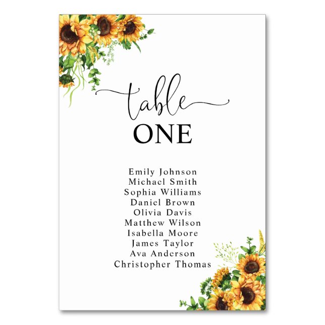 Plan de table numéro tournesol pour le mariage (Par défaut)