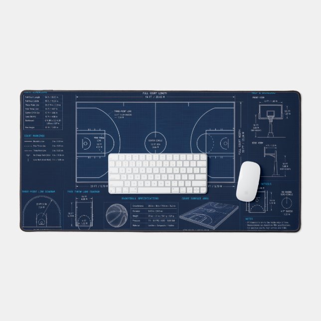 Plan de terrain de basketball prolongé pour bureau (Clavier et souris)