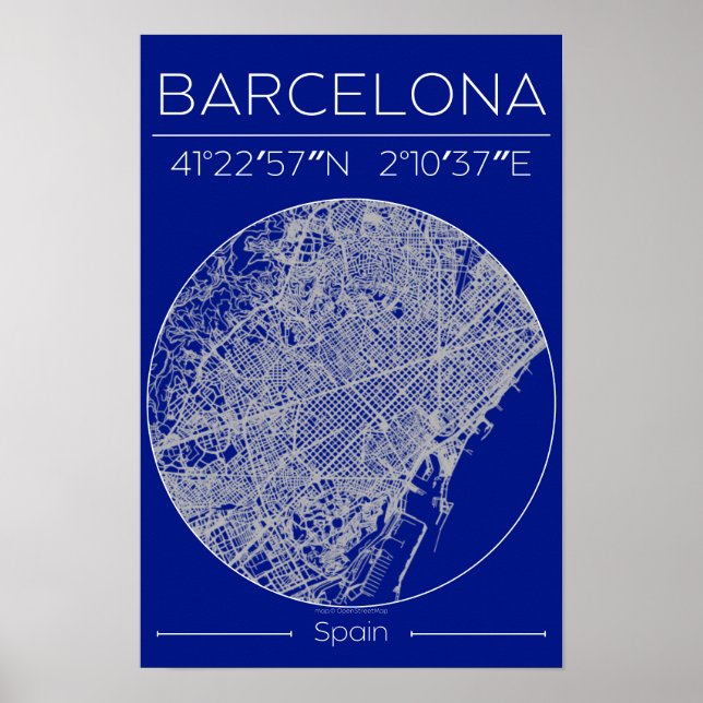 Plan de ville de Barcelone Poster – Mur minimalist (Devant)