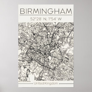 Plan de ville de Birmingham Poster – Moderne Minim