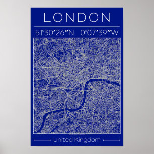 Plan de ville de Londres Poster Blueprint Minimali