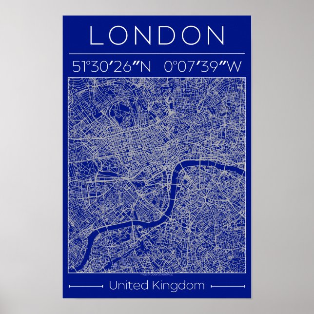 Plan de ville de Londres Poster Blueprint Minimali (Devant)