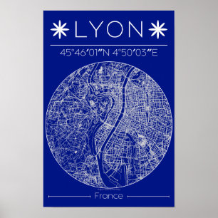 Plan de ville de Lyon Poster Art mural minimaliste