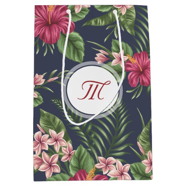 Plan floral Hibiscus Monogramme M Sac cadeau (Devant)
