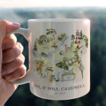Plan Watercolor | Monogram Newlywed Mug<br><div class="desc">Doté d'une superbe carte aquarelle avec une illustration de mariée et de mariée. Ajoutez les noms et la date établis avec un message personnalisé au verso. Un beau cadeau pour les jeunes mariés. Branchée, moderne, mignonne et élégante, cette tasse à deux tons s'illumine tous les matins. Des détails comme des...</div>