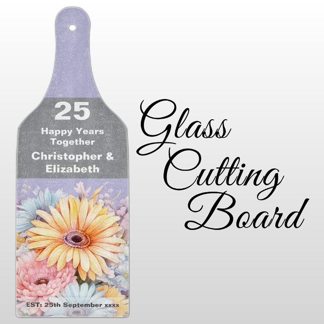Planche À Découper 25e anniversaire argent floral violet (Créateur téléchargé)