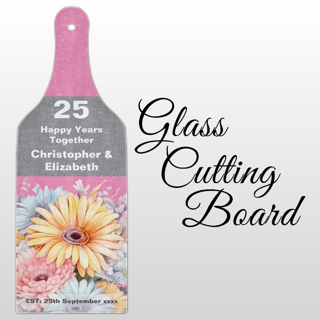 Planche À Découper 25e anniversaire argent rose floral (Créateur téléchargé)