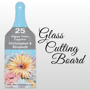 Planche À Découper 25e anniversaire floral bleu