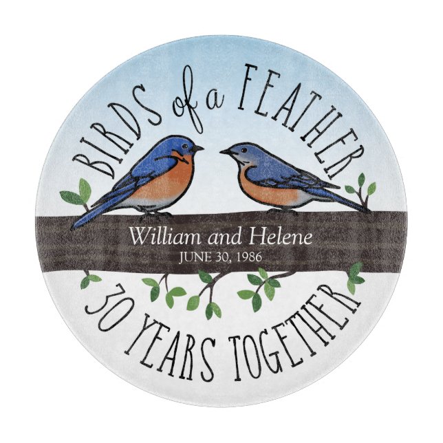 Planche À Découper 30e anniversaire du Mariage, Bluebirds of a Feathe (Devant)