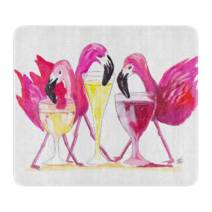 Planche À Découper 3 Flamants roses Panneau de découpe en verre