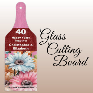 Planche À Découper 40e anniversaire de rubis rose floral