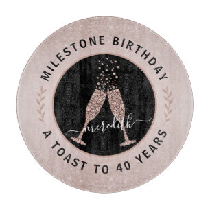 Planche À Découper 40e Anniversaire Paillettes Champagne Toast Rose P