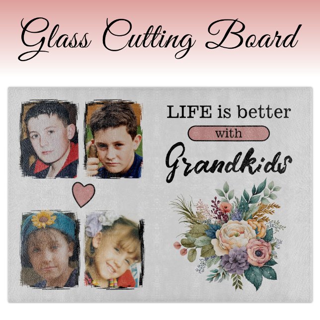 Planche À Découper 4 petits-enfants photo rose floral (Créateur téléchargé)