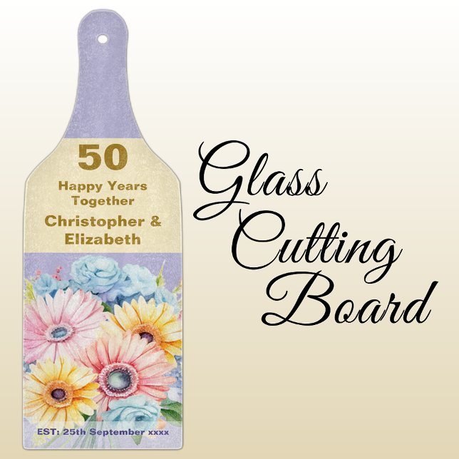 Planche À Découper 50e anniversaire or floral violet (Créateur téléchargé)