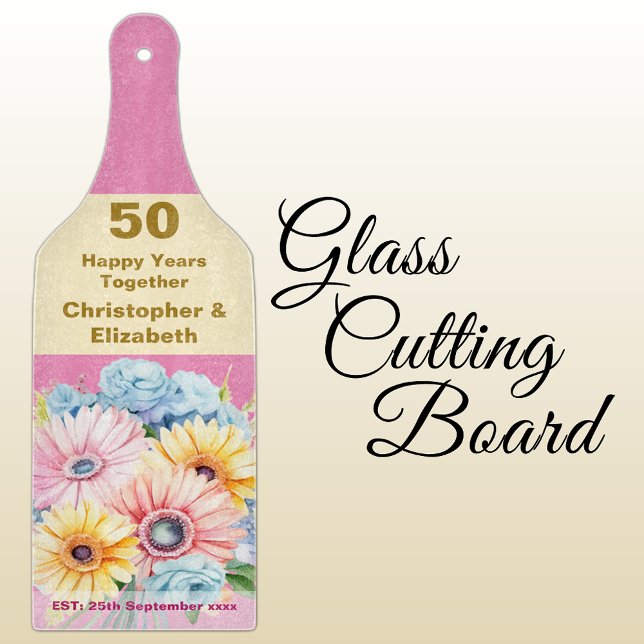 Planche À Découper 50e anniversaire or rose floral (Créateur téléchargé)