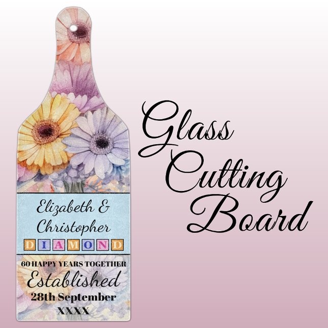 Planche À Découper 60e anniversaire diamant floral bleu (Créateur téléchargé)