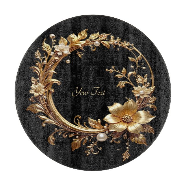 Planche à découper à cadre orné de fleurs dorées (Devant)