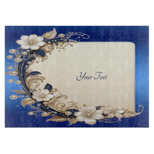 Planche à découper à embellissement floral bleu bl