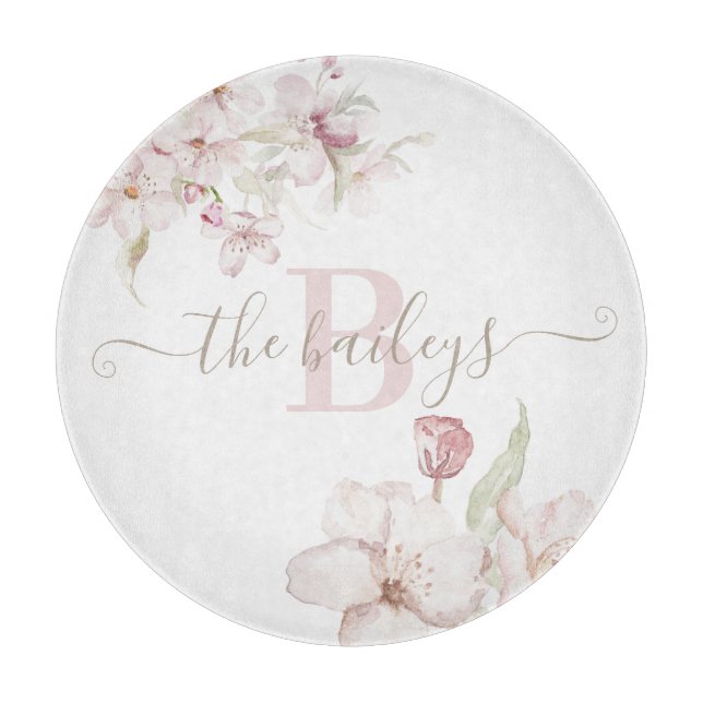 Planche à découper à fleurs aquarellées monogrammé (Devant)