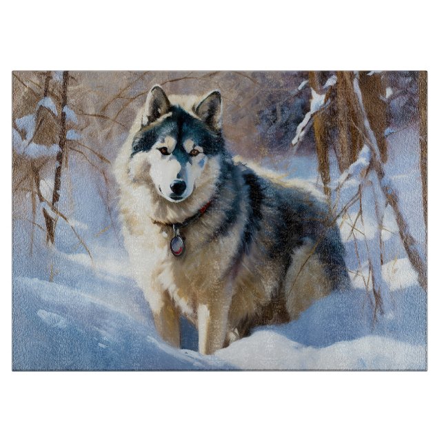 Planche À Découper Aaskan Malamute Laissez Tomber la Neige Noël (Devant)