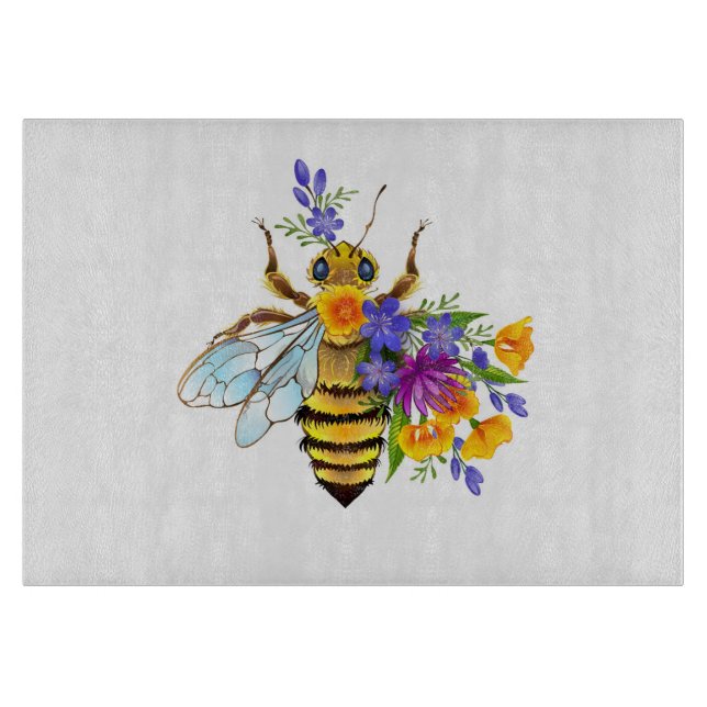 Planche À Découper Abeille à fleurs avec plantes sauvages (Devant)