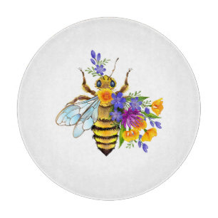 Planche À Découper Abeille à fleurs avec plantes sauvages