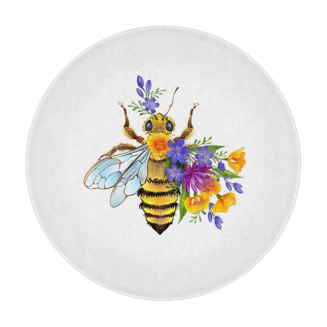 Planche À Découper Abeille à fleurs avec plantes sauvages (Devant)