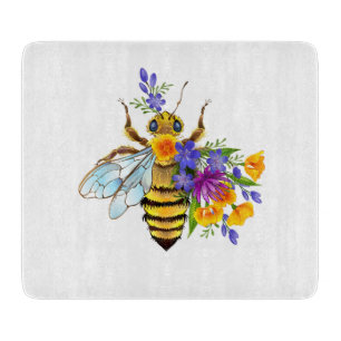 Planche À Découper Abeille à fleurs avec plantes sauvages