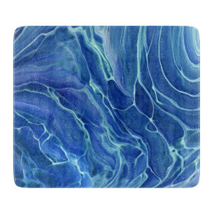 Planche À Découper Abstraction acrylique en marbre bleu et blanc