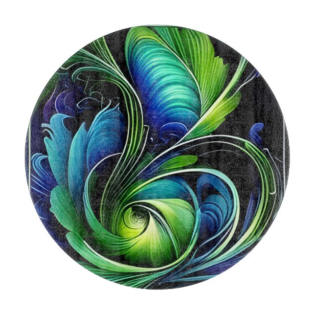 Planche À Découper Abstrait bleu vert feuille (Devant)