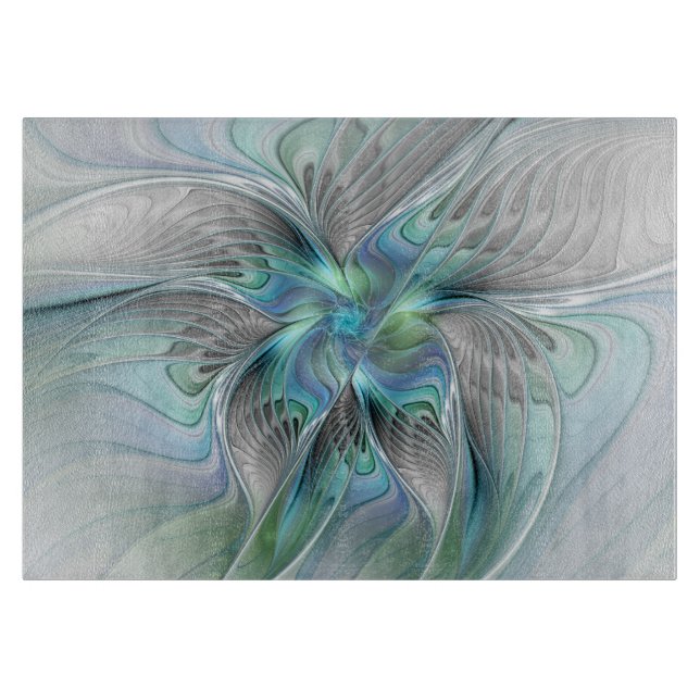 Planche À Découper Abstrait Bleu Vert Papillon Imaginaire Fractal Art (Devant)