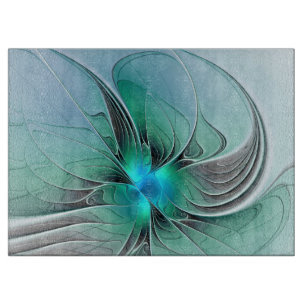 Planche À Découper Abstrait De Bleu, Art Fractal Moderne