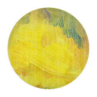 Planche À Découper Abstrait Jaune : Texturé, Main Tirée.