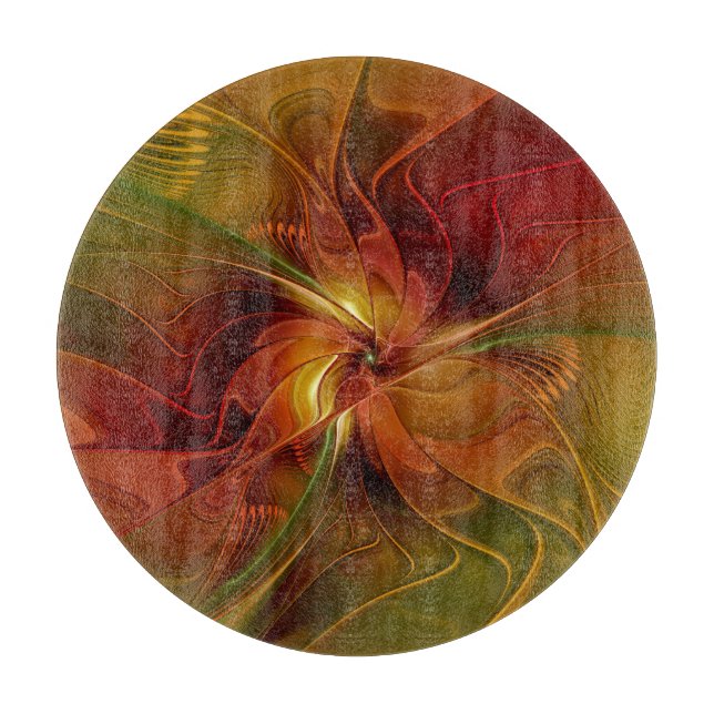 Planche À Découper Abstrait Rouge Orange Brown Vert Fractal Art Flowe (Devant)