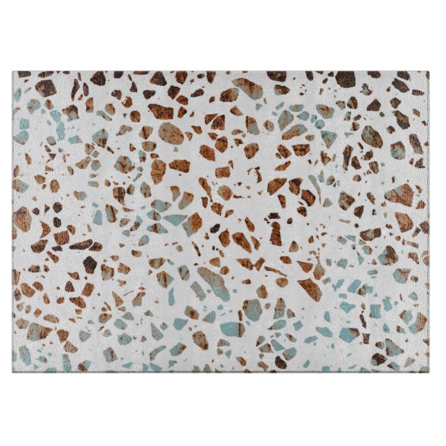 Planche À Découper Abstrait Terrazzo Mosaic rouille Brown & Motif ble (Devant)