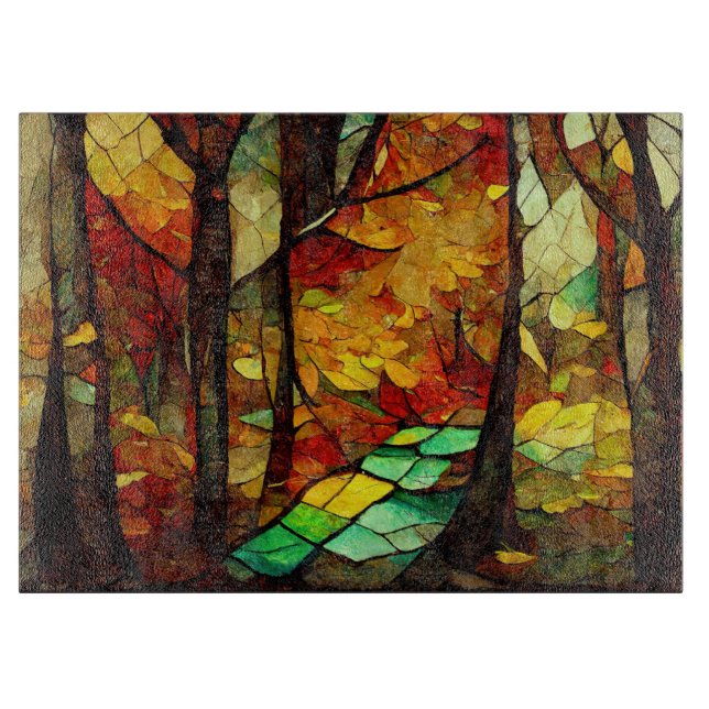 Planche À Découper Abstraite Mosaïque Forêt d'automne (Devant)