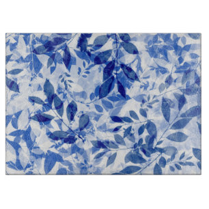 Planche À Découper Abstraits Feuilles bleu et blanc