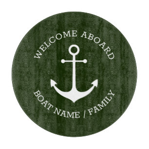 Planche À Découper Accueil personnalisé à bord ancre nautique vert fo