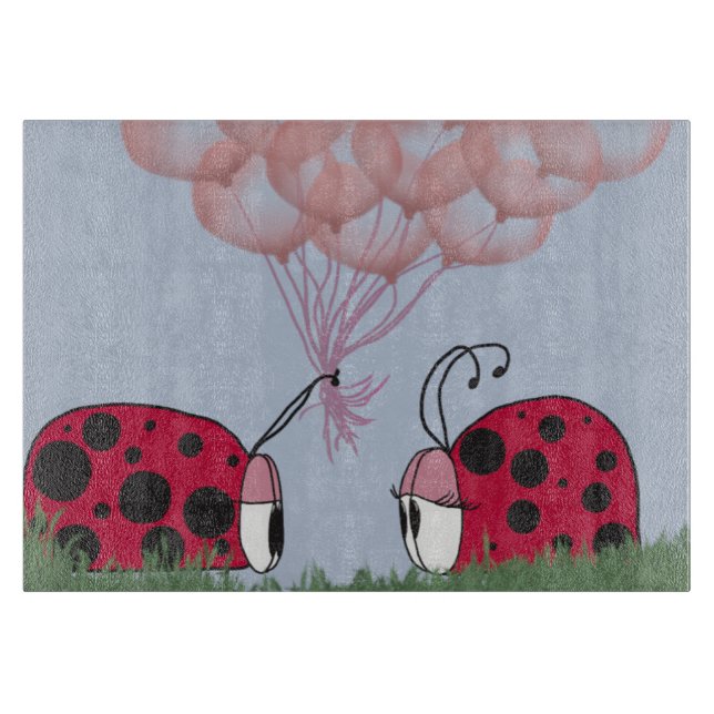 Planche À Découper Adorable Ladybug Avec Joli Bouquet De Balloon Rose (Devant)