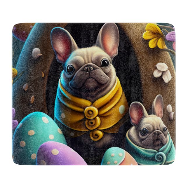 Planche À Découper Adorable Pug avec des œufs de Pâques Un thème fest (Devant)