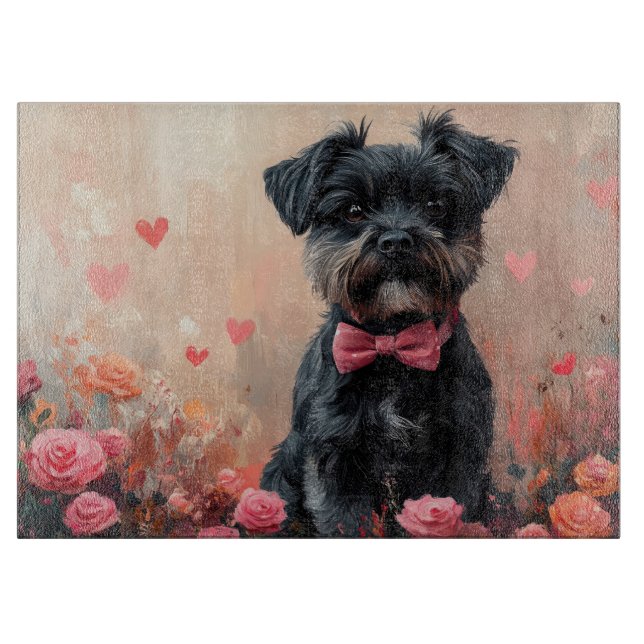 Planche À Découper Affenpinscher avec des roses - Saint-Valentin (Devant)