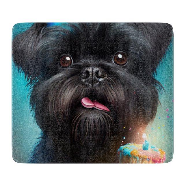 Planche À Découper Affenpinscher célébrant gâteau de ballons d'annive (Devant)