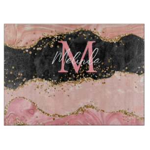 Planche À Découper Agate à paillettes noires et roses