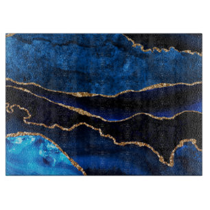 Planche À Découper Agate bleu et or de luxe pailleté